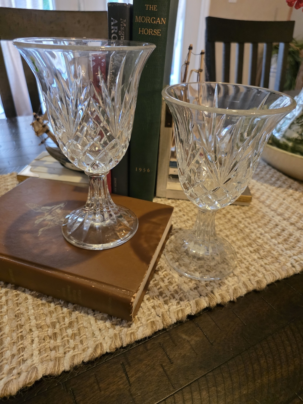 Crystal Cut Glass Hurricans - (Set of 2)